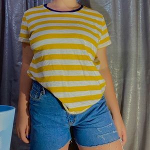 MEDIUM YELLOW AND WHITE STRIPED BLUE COLLAR SHIRT